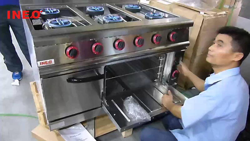 Hotel Restaurant Kitchen Equipment Stainless Steel Commercial Gas Range With 6-Burner and Oven